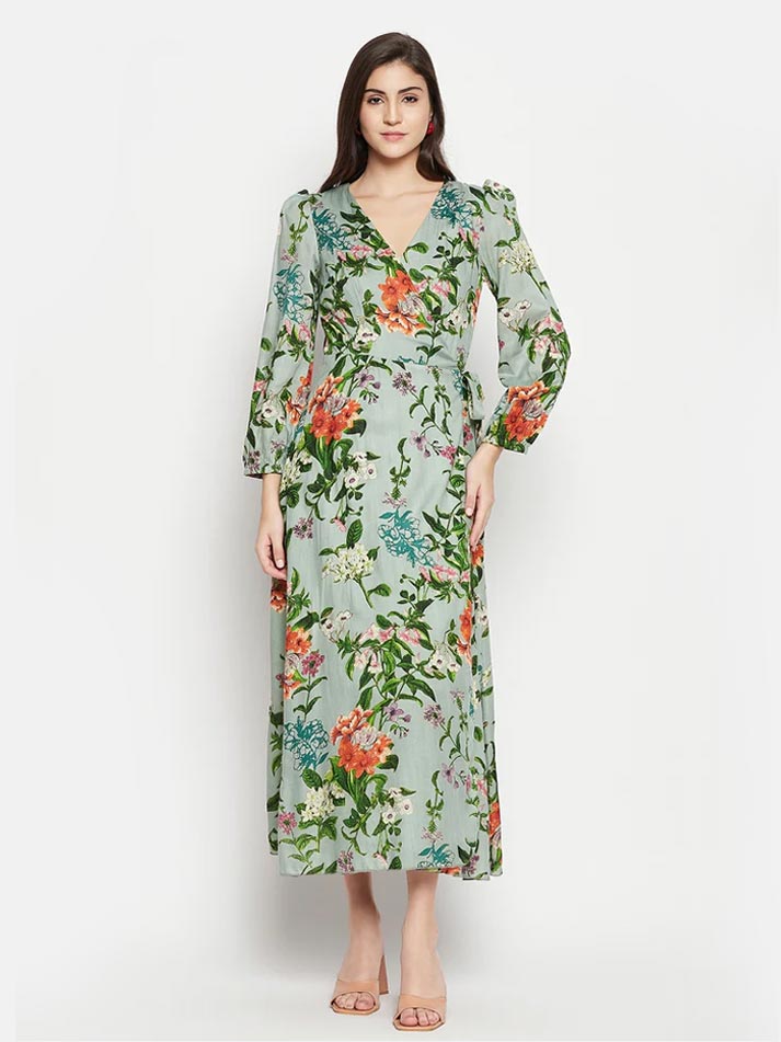 Buy PRETTYGARDEN Women's Long Sleeve Vintage Wrap Dress Floral Print V-Neck  Maxi Dresses with Belt, Black, Medium at Amazon.in