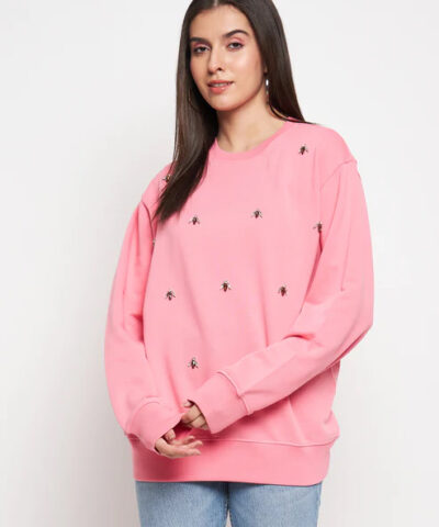 Women’s Round Neck Embellished Sweatshirt